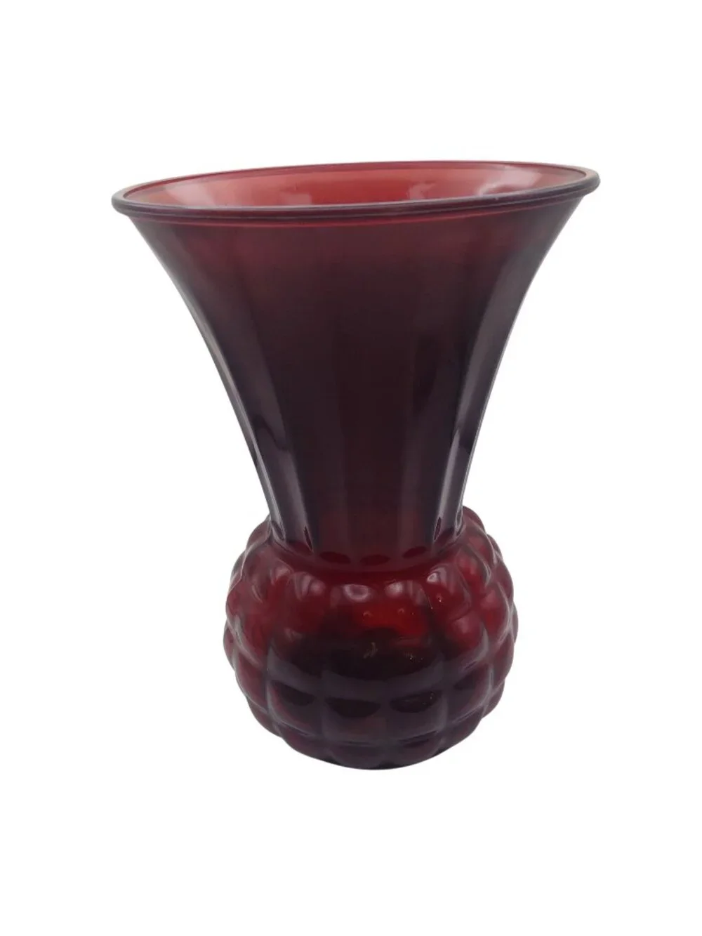 Anchor Hocking Glass Vase Royal Ruby Red Pineapple Fluted Vintage MCM 9